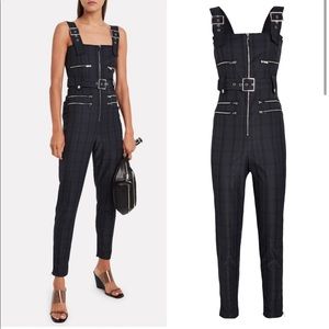 We Wore What Moto Plaid Overalls Navy